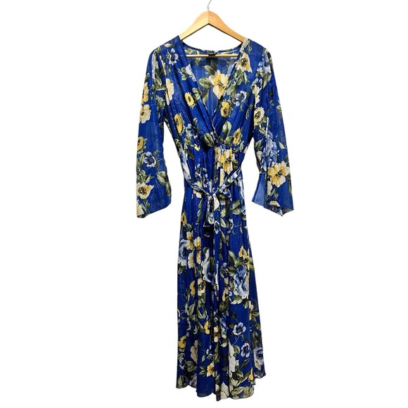 Alexa B Nites Dresses & Skirts - Alexa B Nites Chiffon Shimmery Floral Print V-Neck Long Sleeve Maxi Dress 6